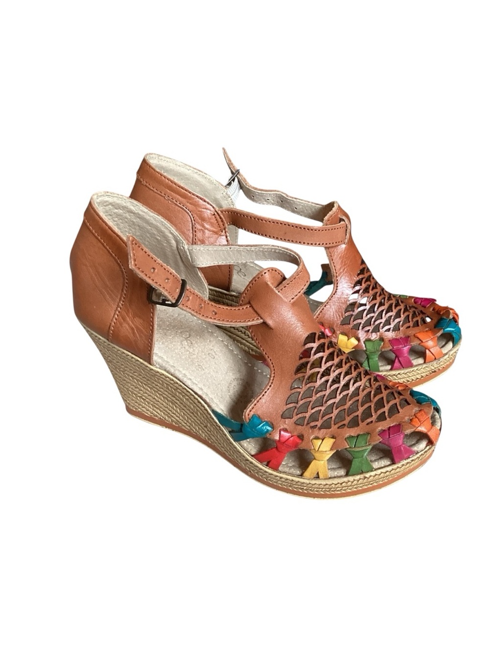 Soleil Huarache Woven Leather T-Strap Platform Sandals  size 9
